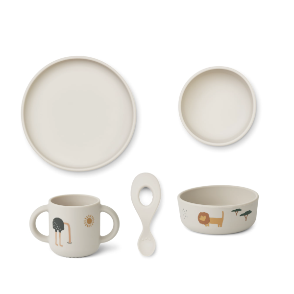 SPISESETT VIVI SILICONE SET 4-PACK PEACH / SAFARI SANDY MIX