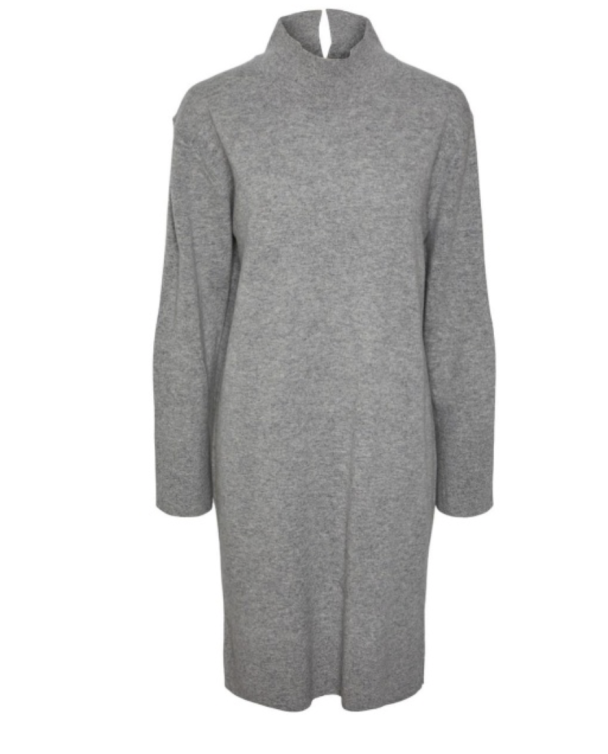 Emilie High Neck Knit Dress - Light Grey Melange - Image 2