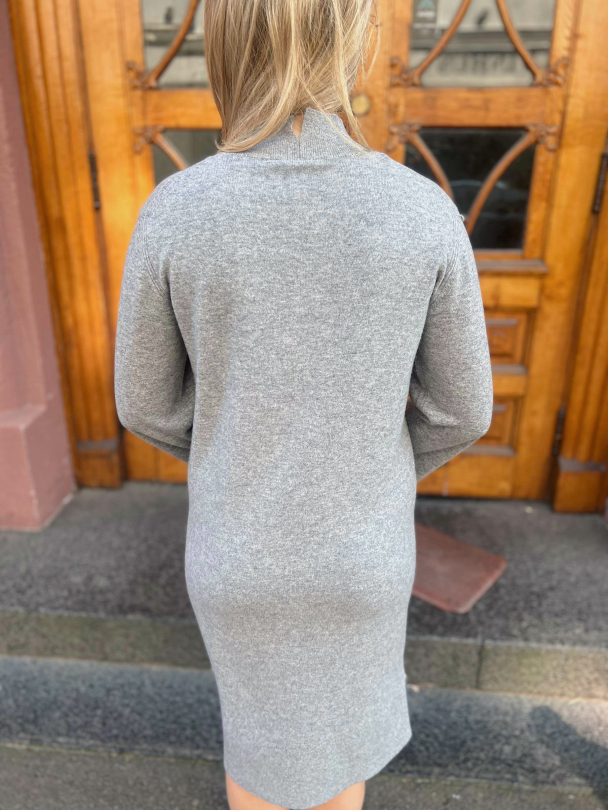Emilie High Neck Knit Dress - Light Grey Melange - Image 3