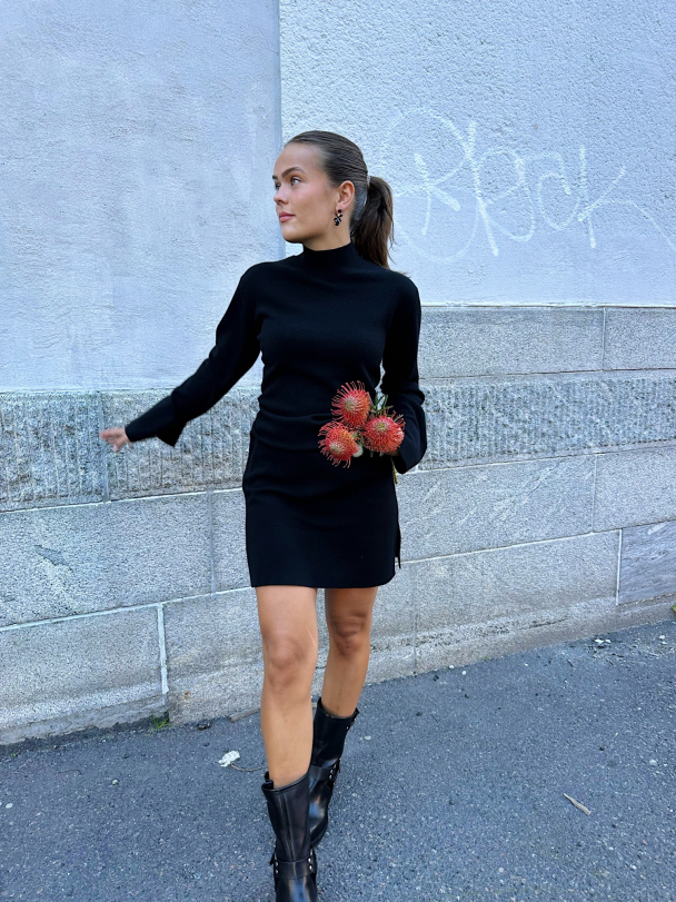 Emilie High Neck Knit Dress - Black - Image 6