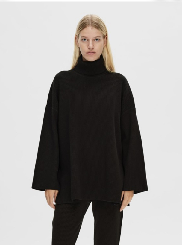 Karo Long Knit Roll Neck - Black - Image 3