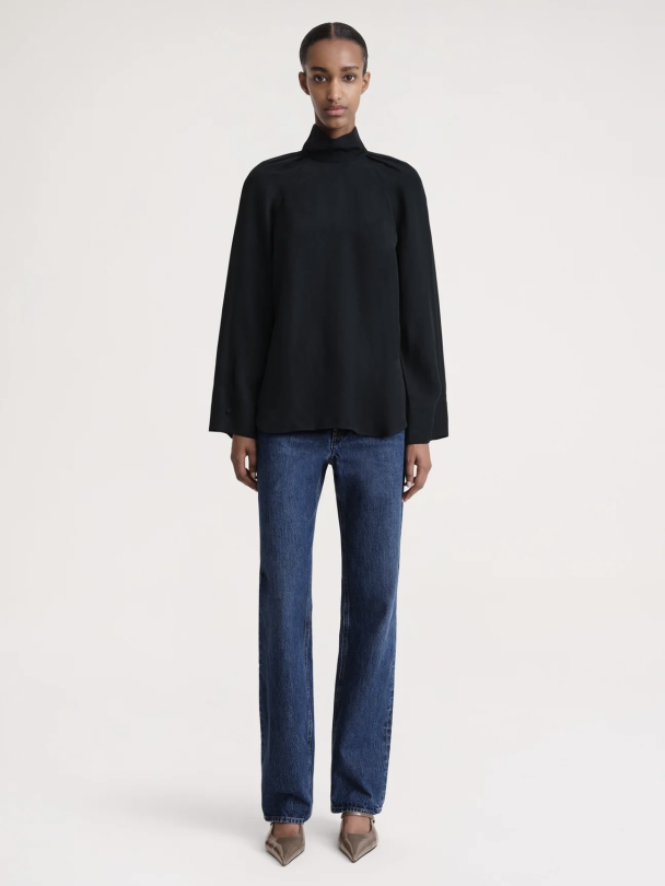 High-Neck Crepe Blouse - Image 1