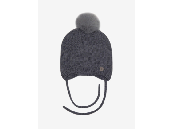 Soft Wool Bonnet Wool Knit med Pompom, Navy - Huttelihut