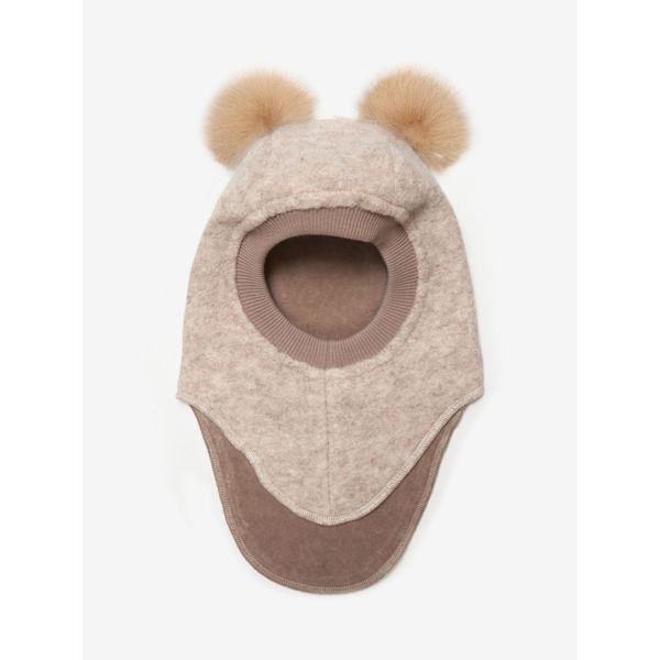 Big Bear Balaclava med Alpakka Pompoms, Camel - Huttelihut