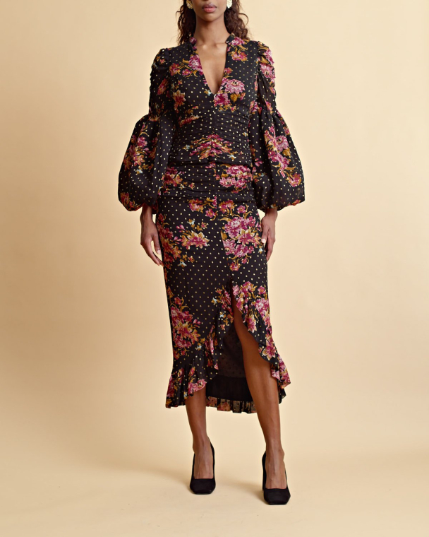 Golden Georgette Skirt - Autumn Bouquet - Image 2