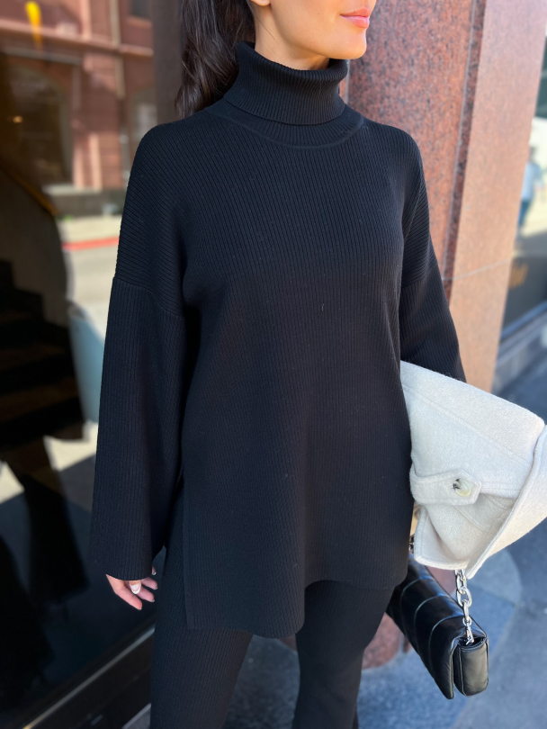 Karo Long Knit Roll Neck - Black - Image 1