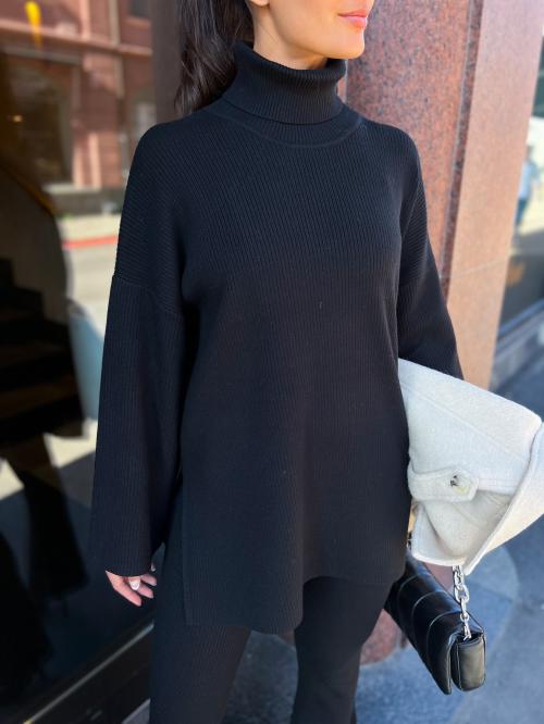 Karo Long Knit Roll Neck - Black