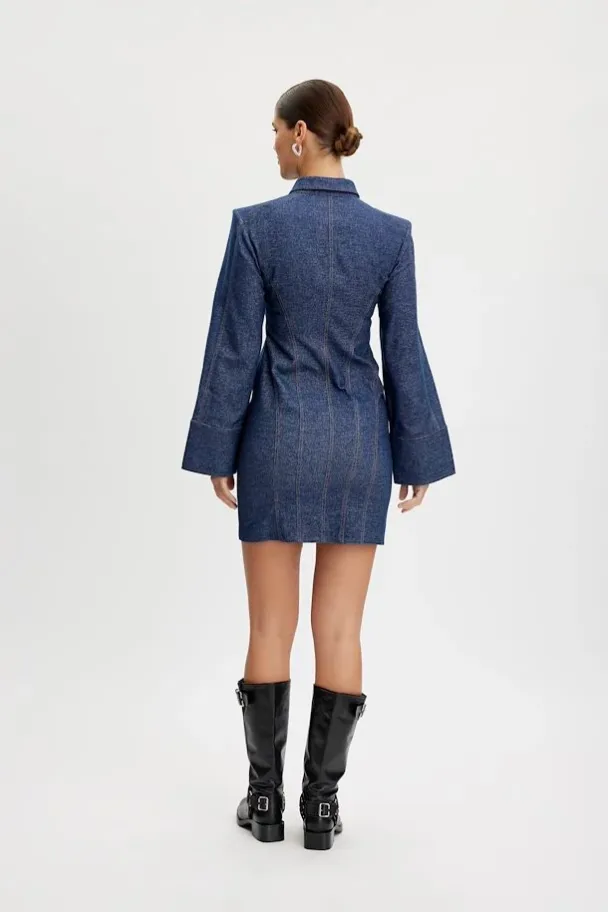 Vlora Short Dress - Dark Blue Denim  - Image 3