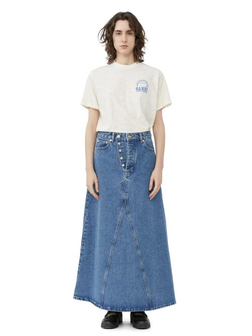 Overdyed Cutline Denim Double Fly Maxi Skirt