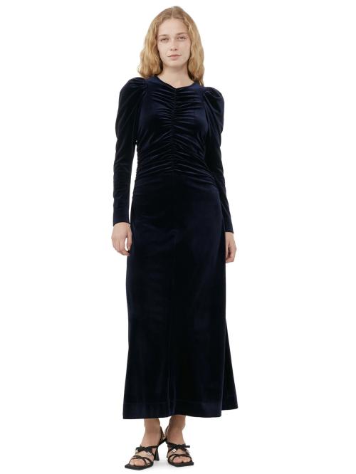 Velvet Jersey Gathered Long Dress