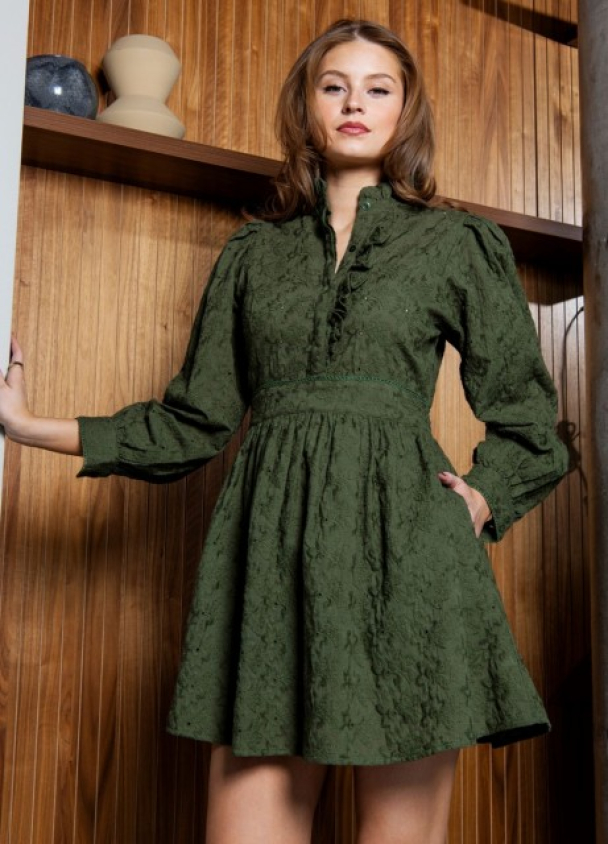 Uma Dress Broderie - Green  - Image 2