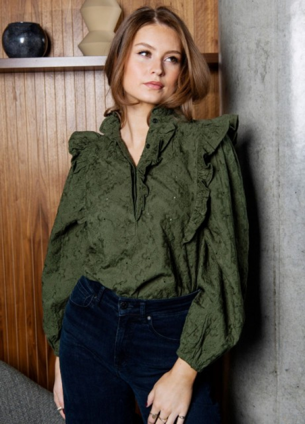 Maya Blouse Broderie - Green - Image 2