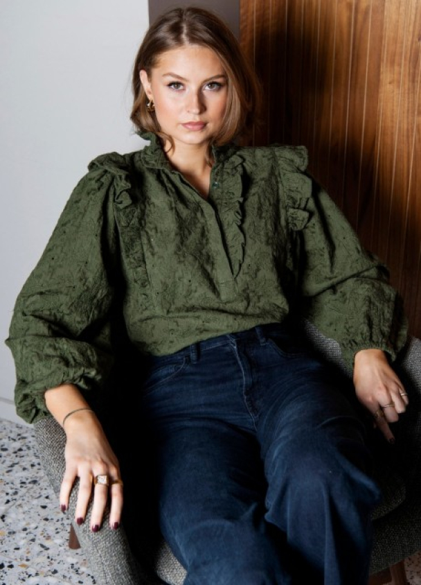 Maya Blouse Broderie - Green - Image 3