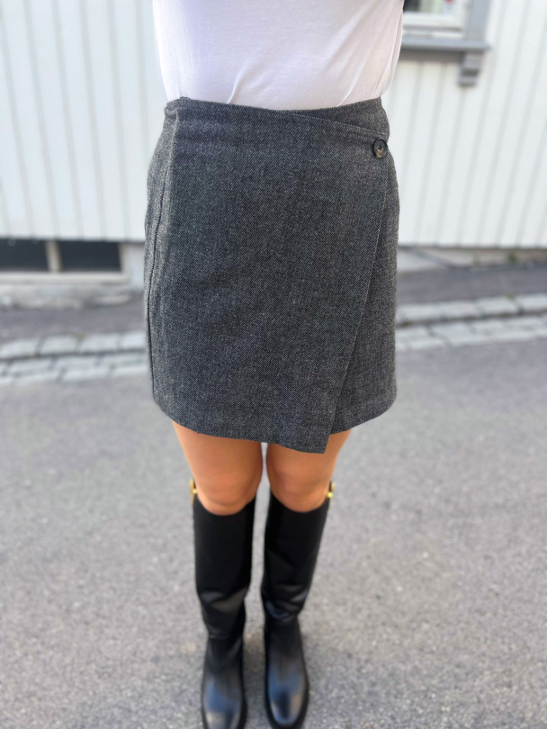 Summer Short Wool Mix Skirt - Grey Melange - Image 1