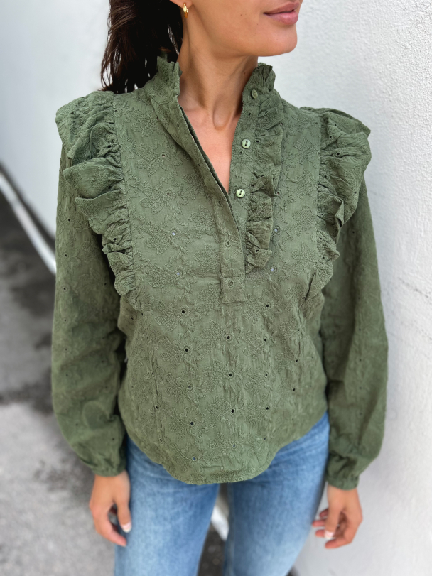 Maya Blouse Broderie - Green - Image 1
