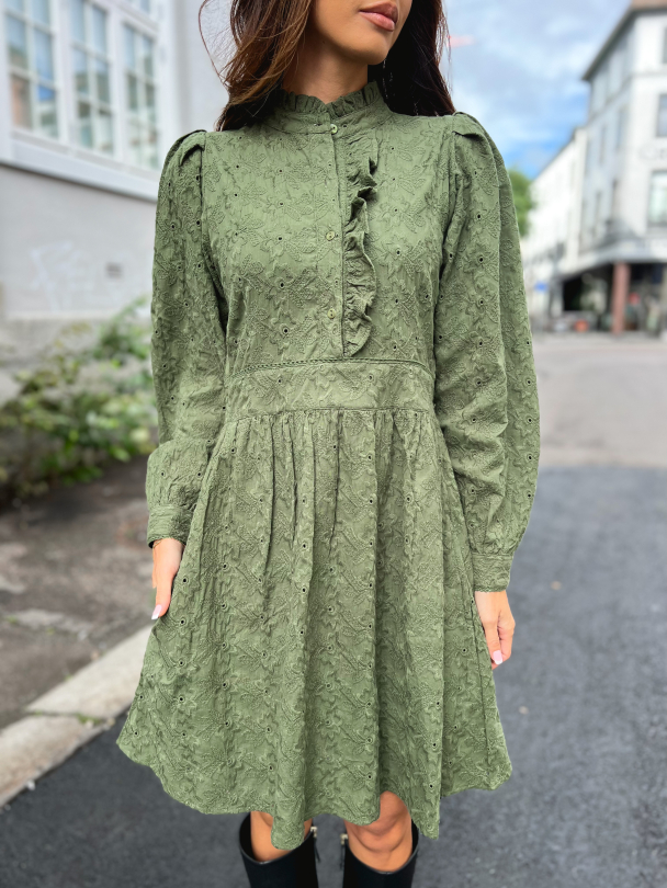 Uma Dress Broderie - Green  - Image 1