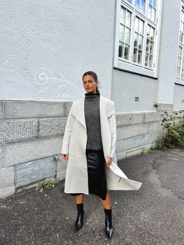 Alma Handmade Wool Mix Coat - Light Grey Melange - Image 12