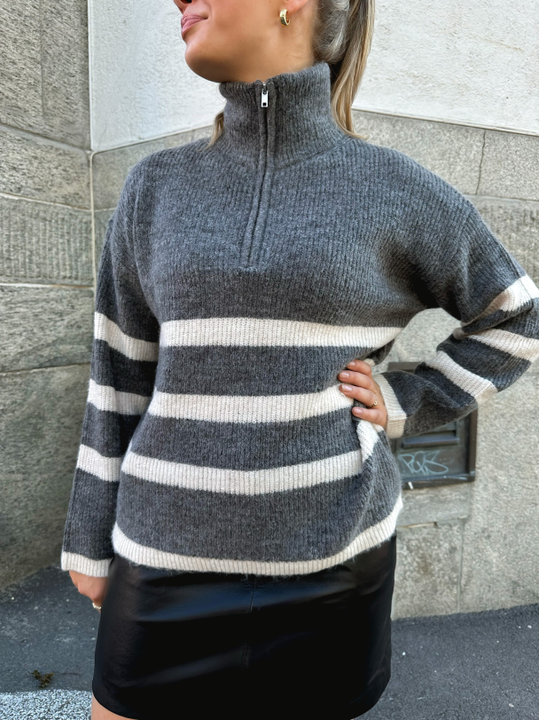 Maline Knit Half Zip - Medium Grey Melange  - Image 1