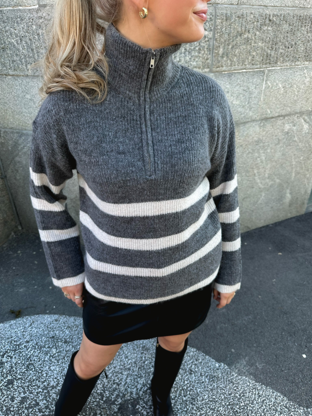 Maline Knit Half Zip - Medium Grey Melange  - Image 9
