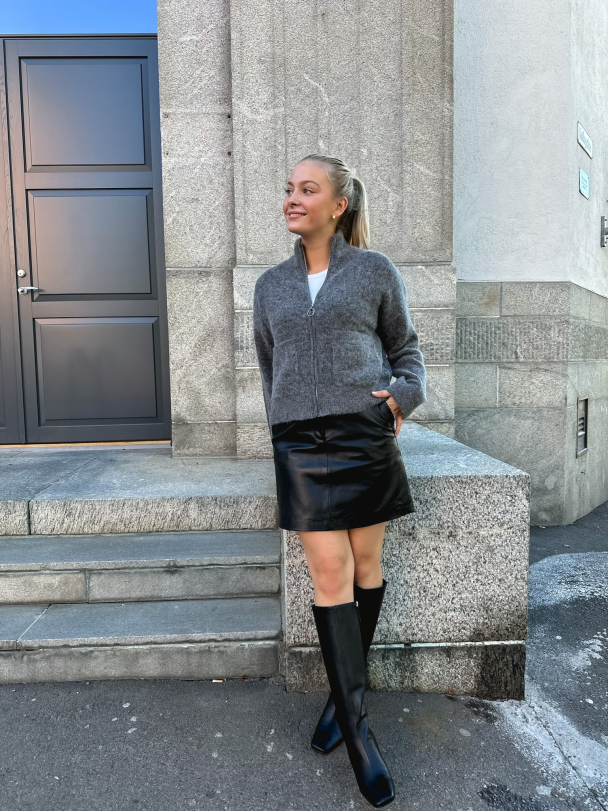 Sia Ras Zipper Cardigan - Medium Grey Melange - Image 3