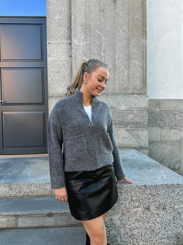 Sia Ras Zipper Cardigan - Medium Grey Melange - Image 4
