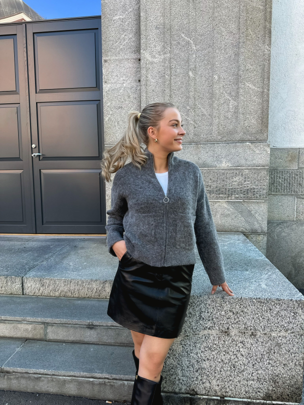Sia Ras Zipper Cardigan - Medium Grey Melange - Image 5