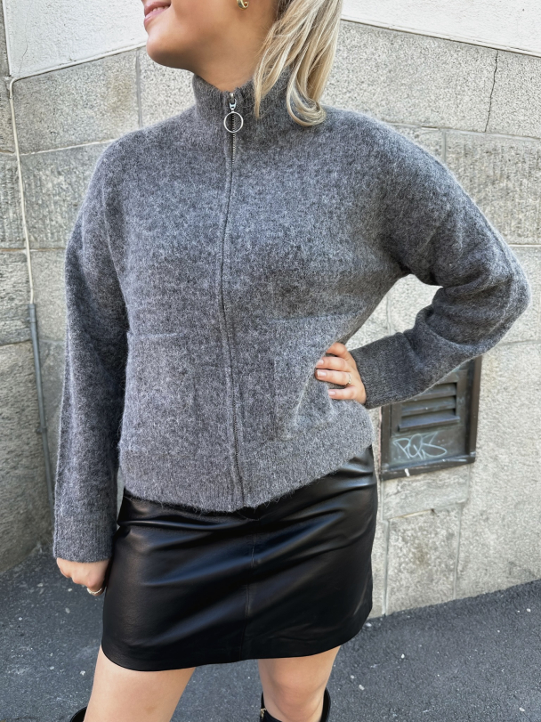 Sia Ras Zipper Cardigan - Medium Grey Melange - Image 1