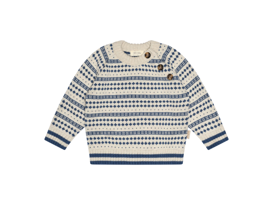 Nordic Knit Genser, Nature White/Blue Denim - Petit Piao