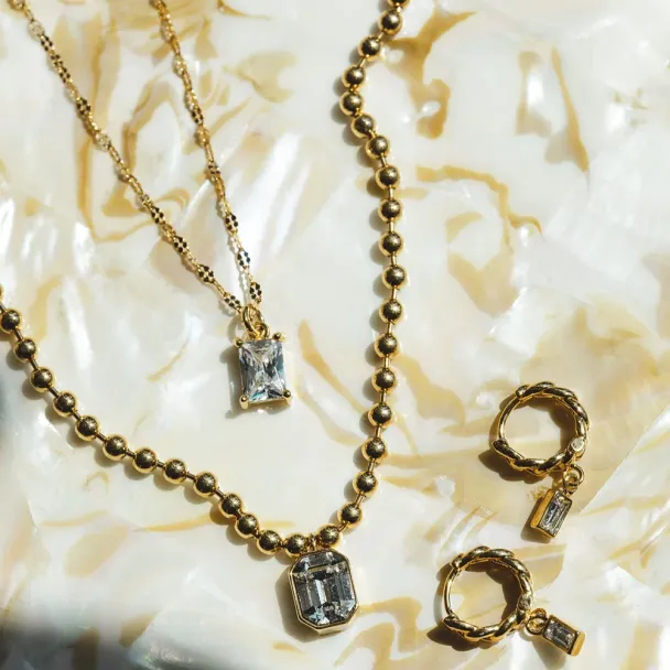 ORELIA Baguette & Chain Hoop - Image 2