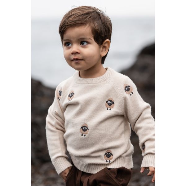 Alon Pullover med broderte sauer, Sandshell - Fliink