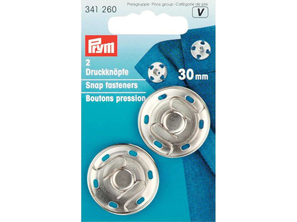 Trykknapper 30mm Sølv - 2 stk
