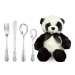 Rustfrit stål bestikk m. panda inkl. bamse