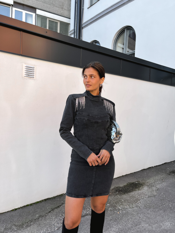 Frilly Short Dress - Washed Black - Image 10