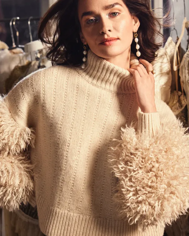 Faux Fur Turtleneck - Off White  - Image 2
