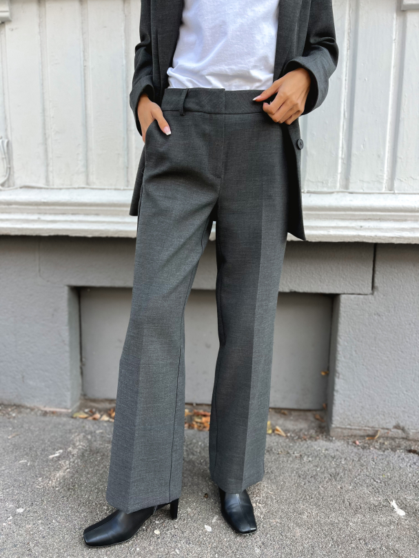 Rita Wide Pant - Dark Grey Melange - Image 4