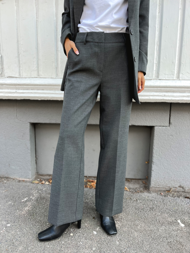Rita Wide Pant - Dark Grey Melange - Image 1