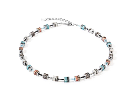 GEOCUBE Necklace Classic Polaris & Rhinestone Aqua & Brown