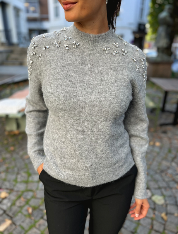 Sparkling Knit O-Neck - Grey Melange - Image 1