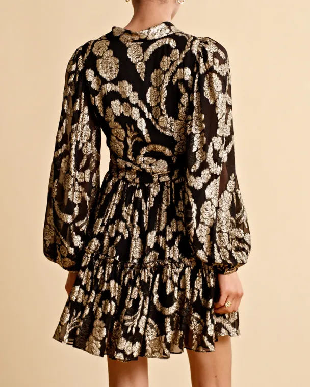 Brocade Georgette Shirt Dress - Black  - Image 2