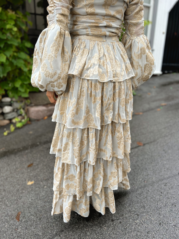 Brocade Georgette Ruffle Skirt - Light Blue  - Image 7