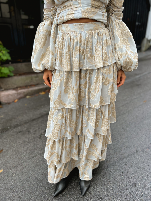 Brocade Georgette Ruffle Skirt - Light Blue  - Image 1