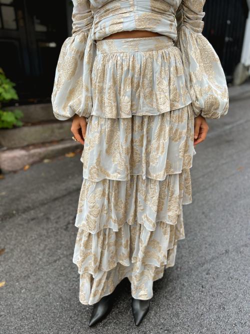 Brocade Georgette Ruffle Skirt - Light Blue 