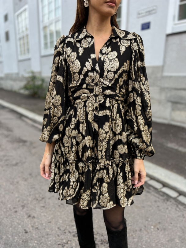 Brocade Georgette Shirt Dress - Black  - Image 1