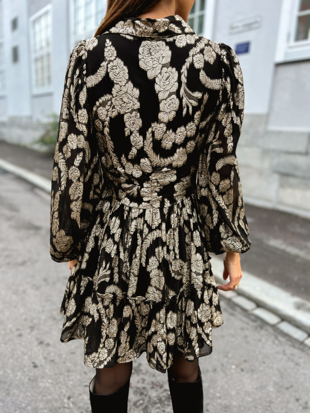 Brocade Georgette Shirt Dress - Black  - Image 4