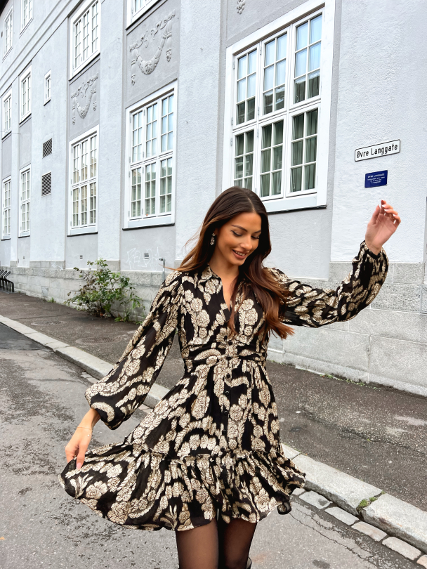 Brocade Georgette Shirt Dress - Black  - Image 7