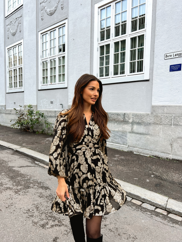 Brocade Georgette Shirt Dress - Black  - Image 10