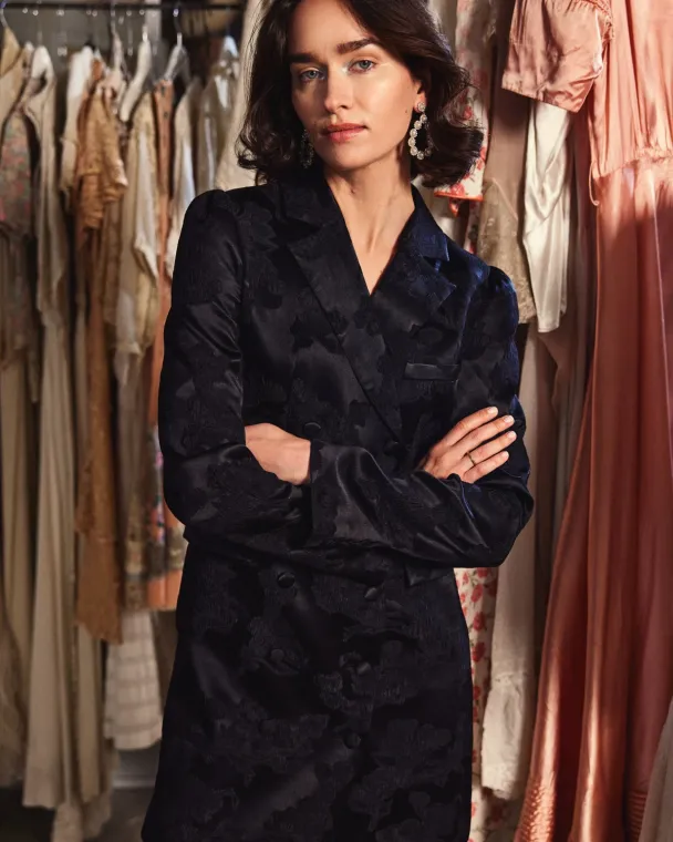 Silk Jacquard Blazer Dress - Black  - Image 2