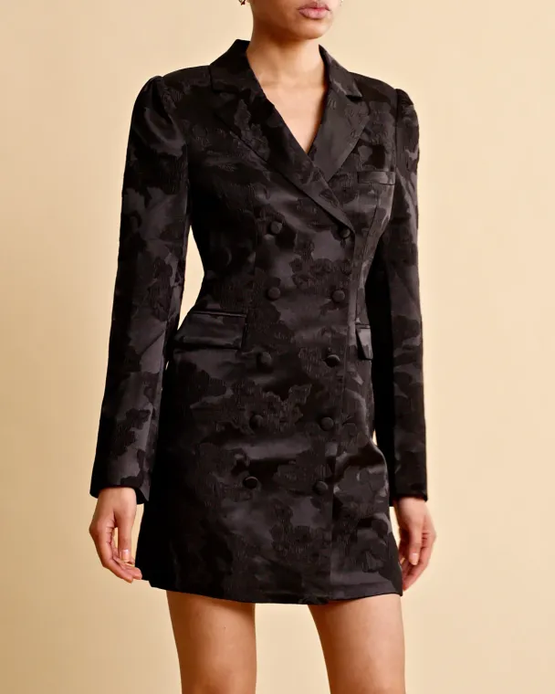 Silk Jacquard Blazer Dress - Black  - Image 5