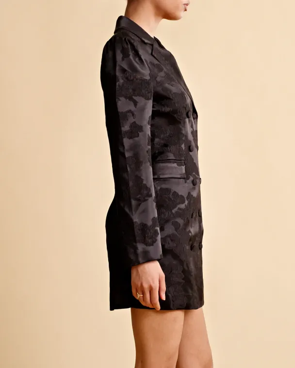 Silk Jacquard Blazer Dress - Black  - Image 6