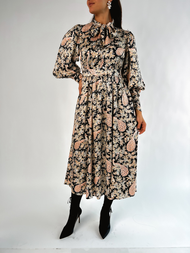 Jacquard Midi Dress - Leaves  - Image 1